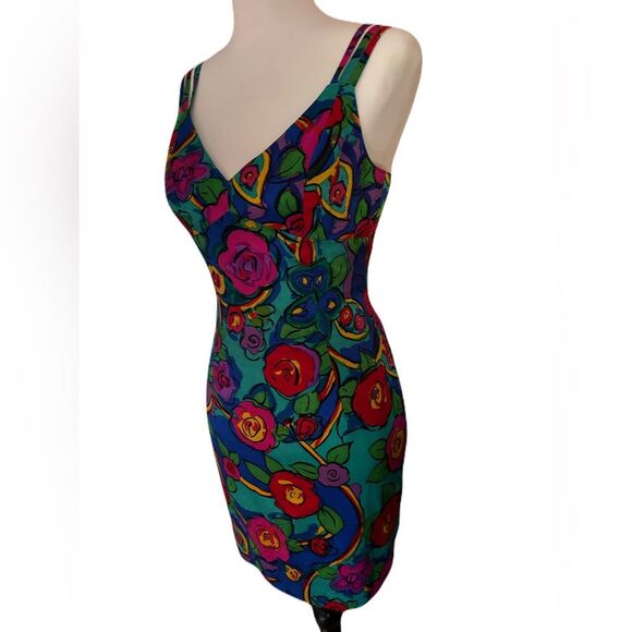 A.J. Bari Vintage 100% Silk Floral Bodycon Dress | 2 | - Picture 2 of 13